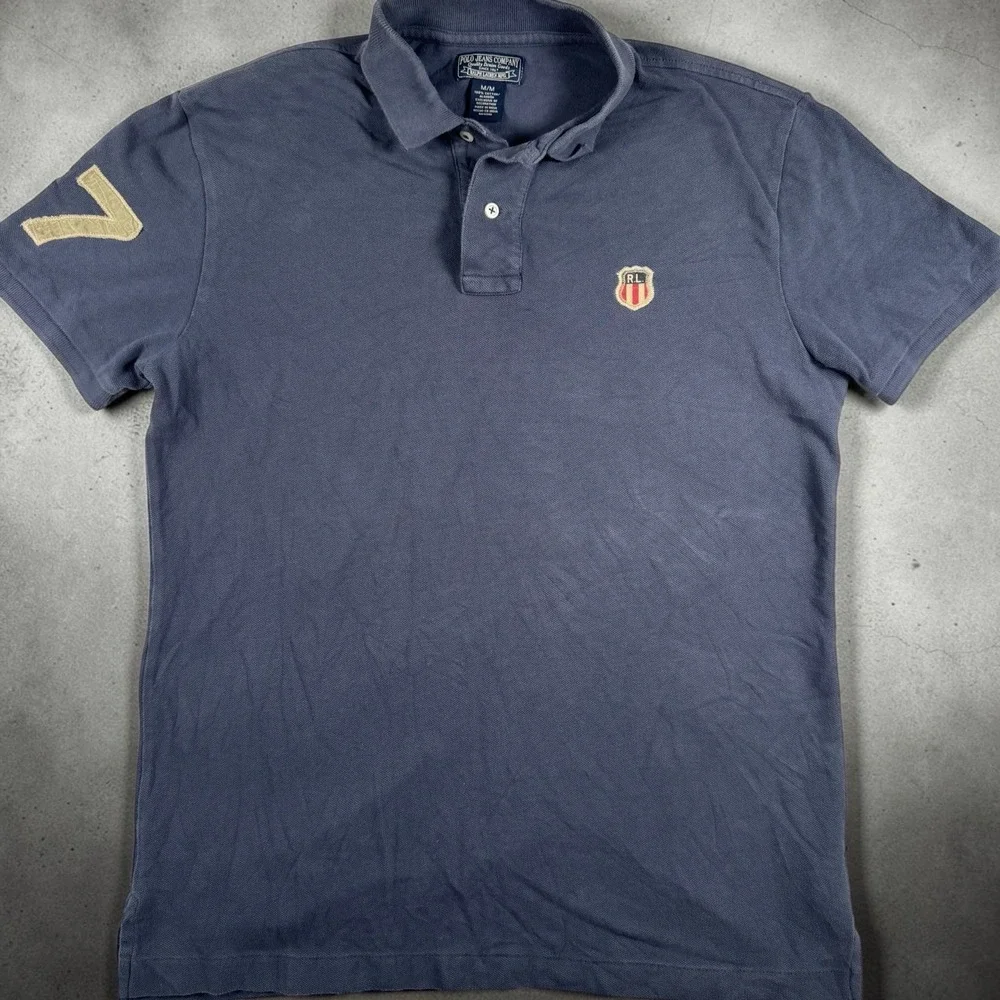 Polo Jeans Ralph Lauren Mens Polo Shirt M Navy Crest Number 7 Cotton Y2K